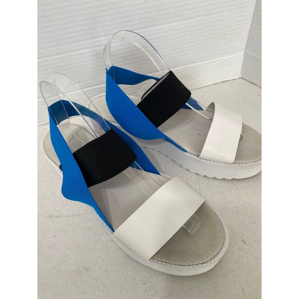 Sixtyseven Platform Sandals Womens 40 Blue White Black Elastic Flatform Good - Picture 4 of 11